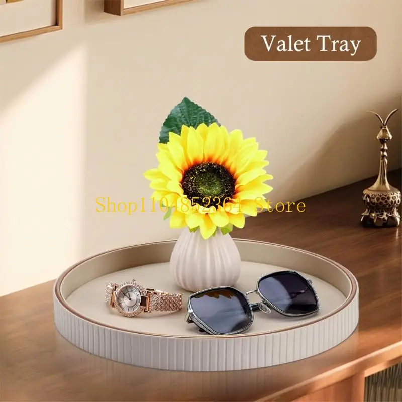 

652F легкая чистка круглый кожаный поднос для гостиной или спальни дисплея ювелирных изделий