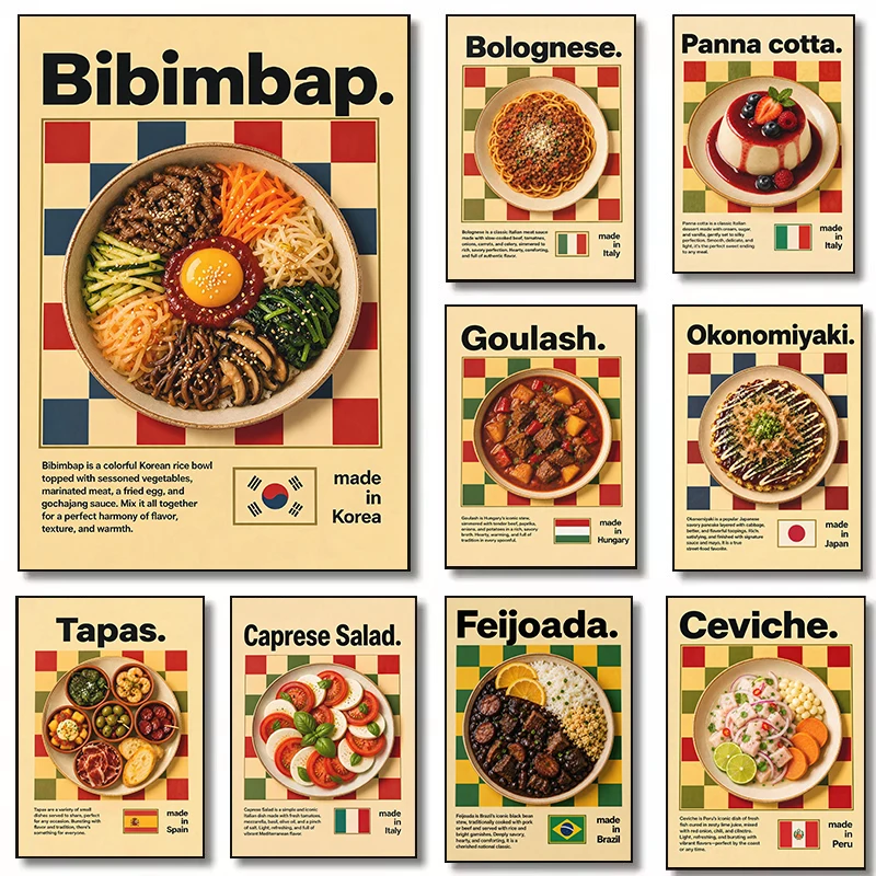 Modern Canvas Wall Art: World Cuisine – Bibimbap & Burritos – Delicious Food Poster for Home Kitchen Decor