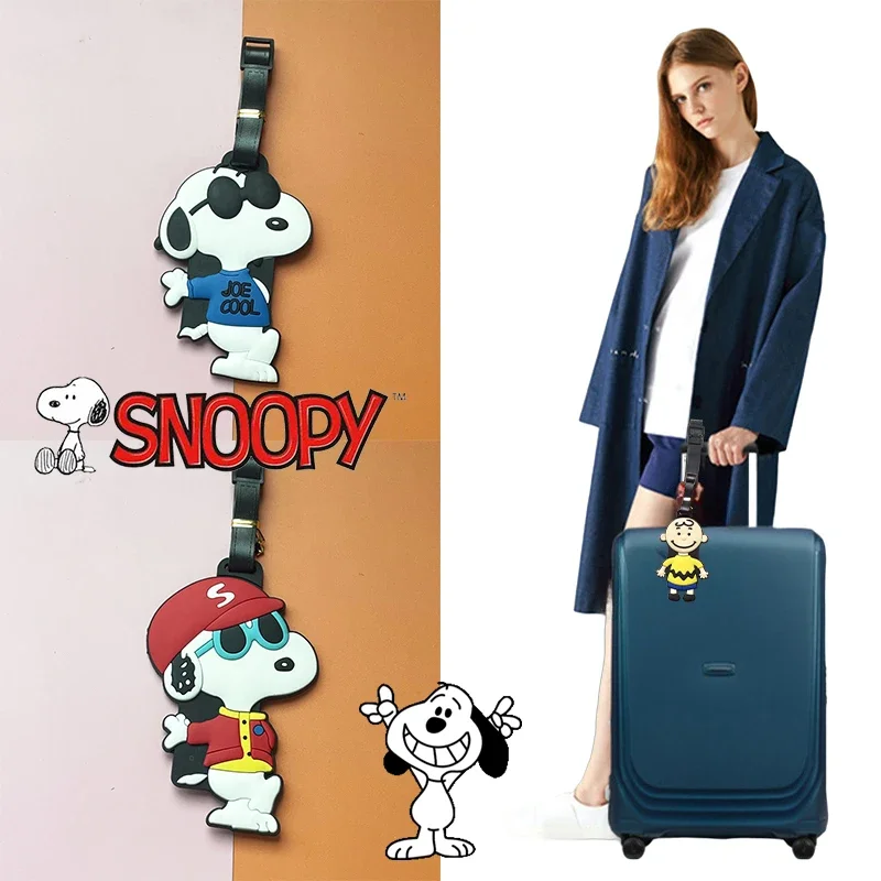 Snoopy figurka Anime z kreskówki etykiety na bagaż Charlie brązowy żel krzemionkowy przenośna etykieta Kawaii chroniący przed zgubieniem