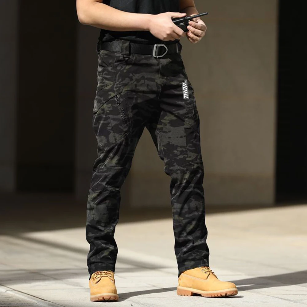 THORSOL رجل السراويل الطويلة دراجة سباق الدراجات السراويل الخريف الرياضة دراجة هوائية جبلية السراويل متعددة جيوب دراجة MTB البضائع السراويل #6