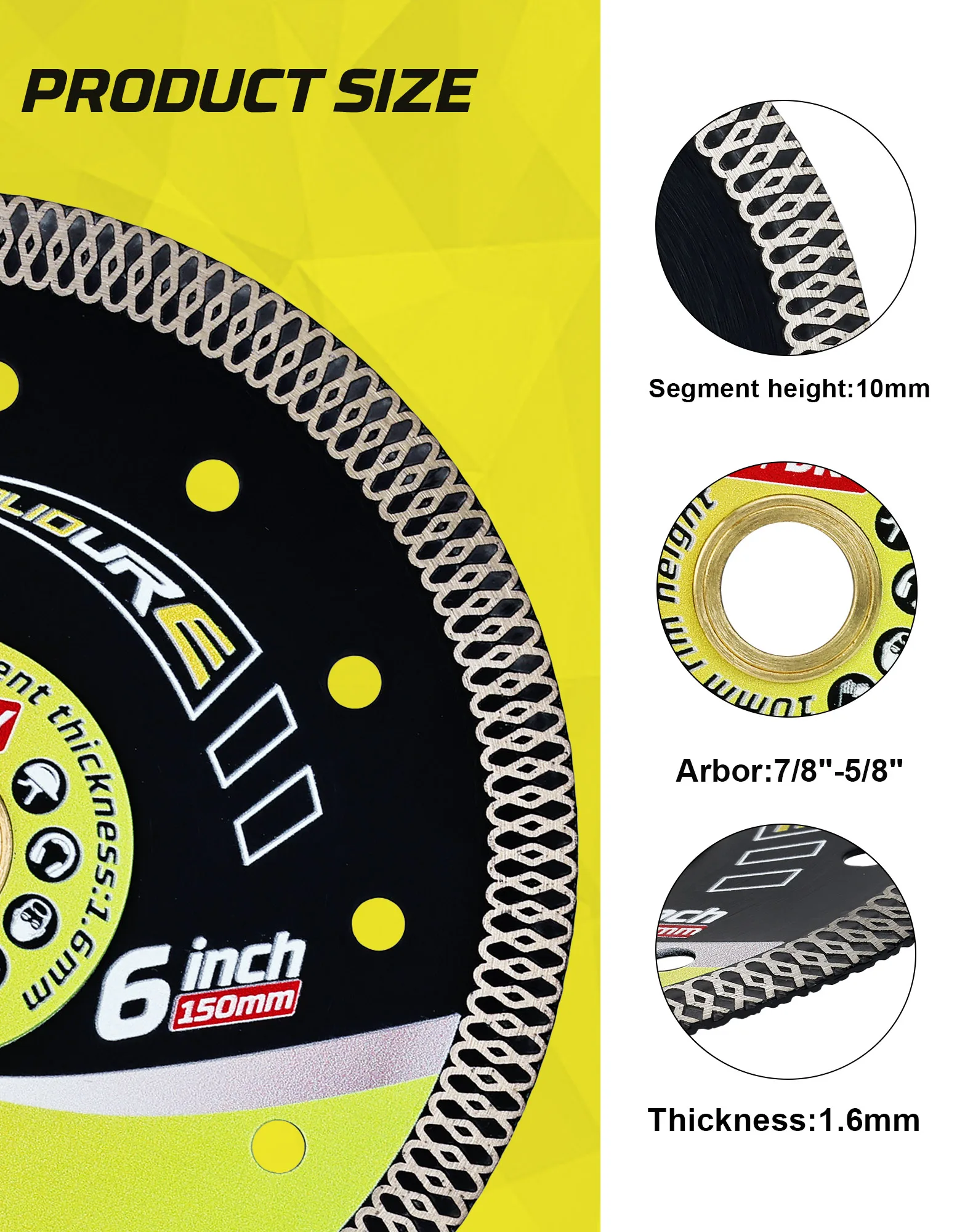 Super Thin 6" Porcelain Cutting Blades 150mm Diamond Turbo Cutting Disc Cut on Porcelain,Ceramic Tile,Granite,Marble