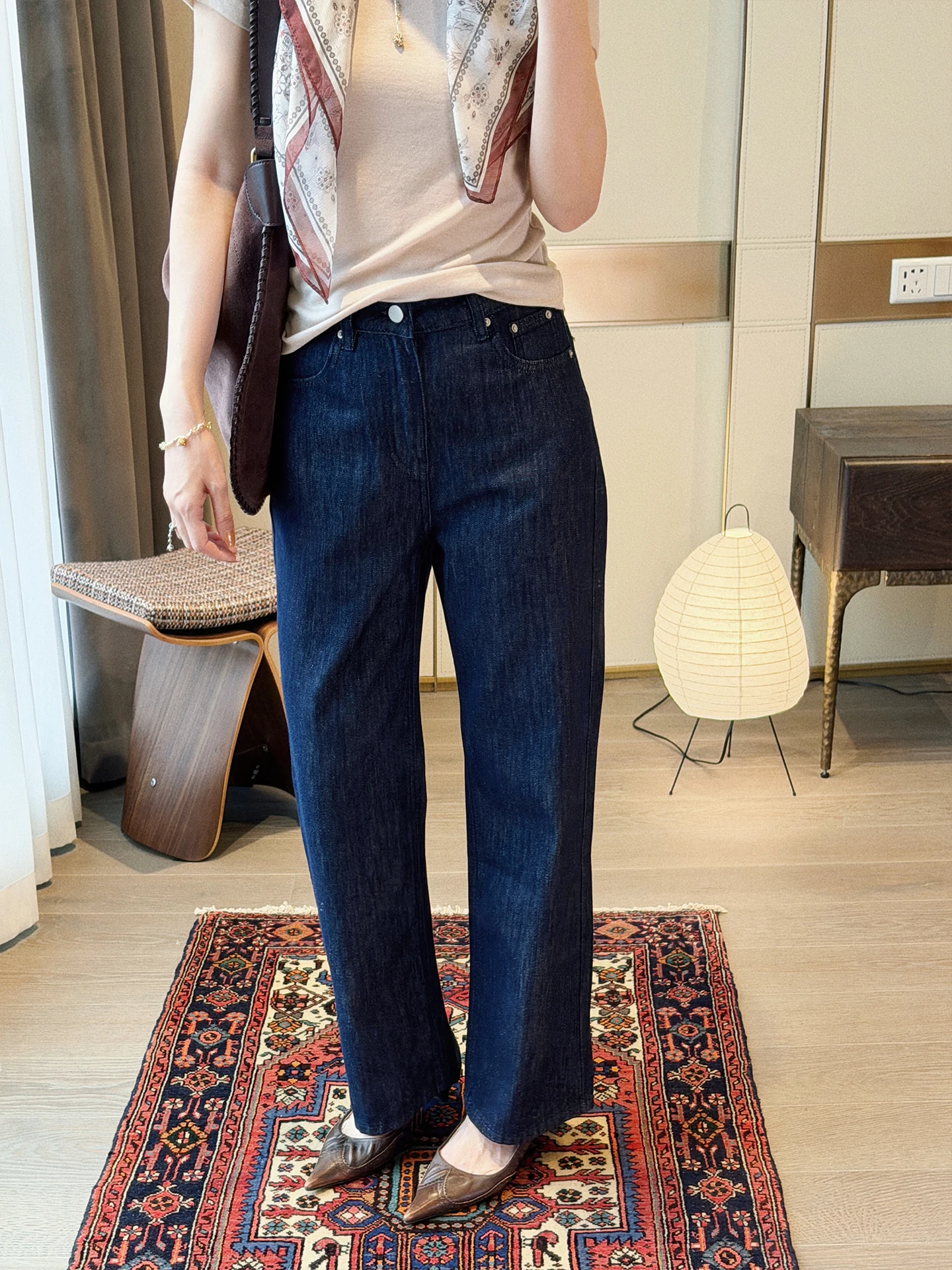 

Non-Fading Straight Leg Wide Leg Jeans Women's Spring Summer Slimming Loose Fit Casual Cotton Blend Zipper Closure Jeans