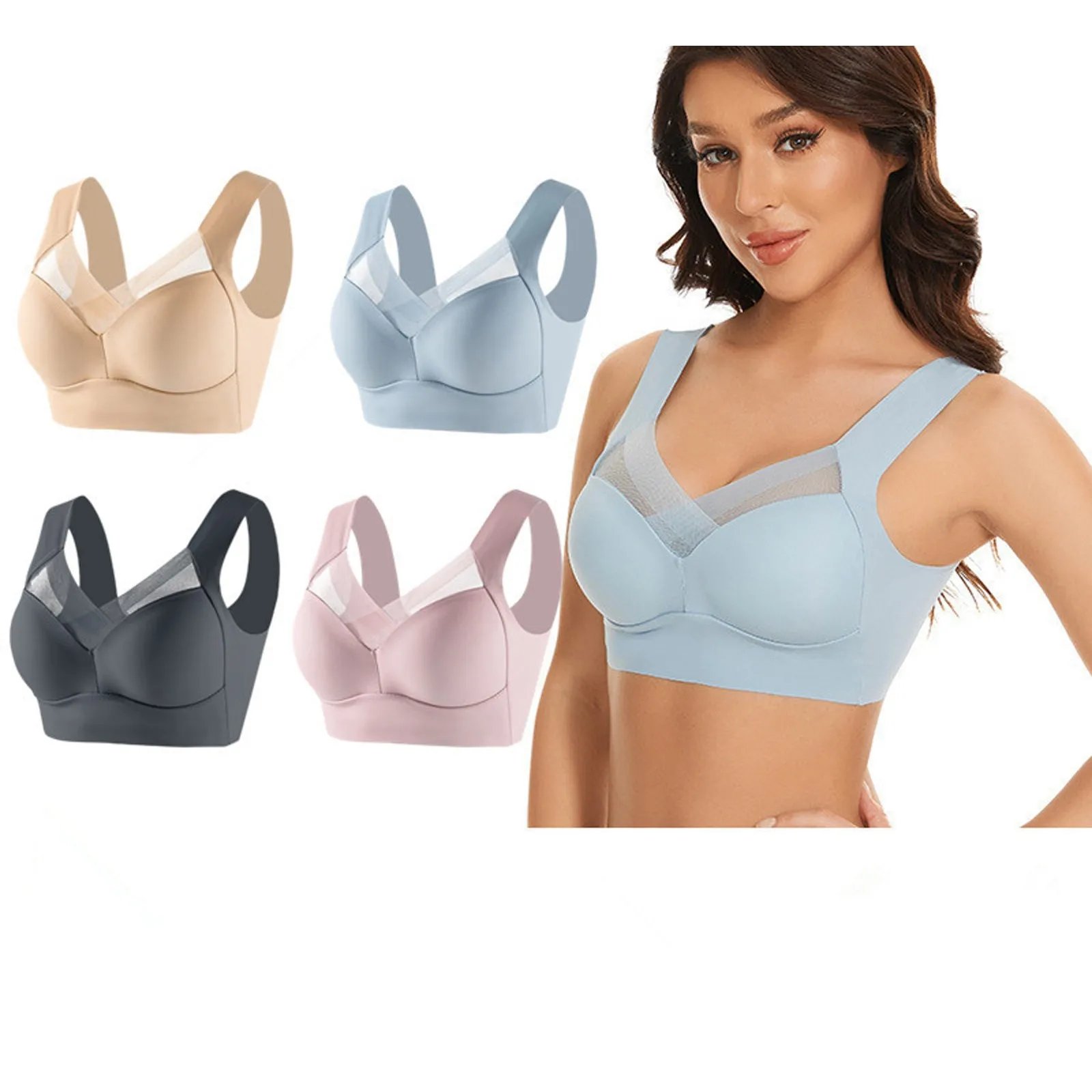 Seamless Bra Bralette Backless Lady Brassiere Vest 1Pc Women Lace Sport Bras Plus Size Female Gathers Shock-Proof Wireless