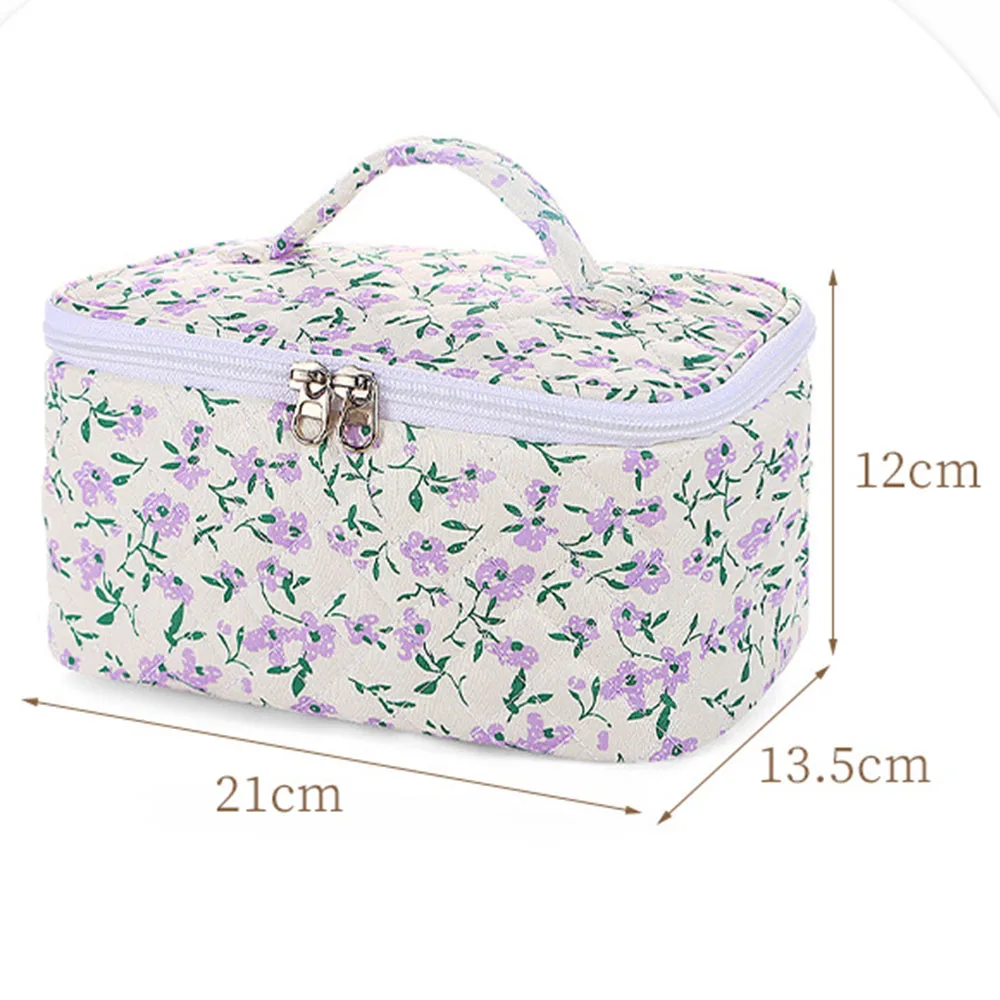 Fashion Vintage Floral Women Makeup Bag Cotton Tote Portable Female Cosmetic Storage Handbag Travel Organizer Zipper Toiletry Ba