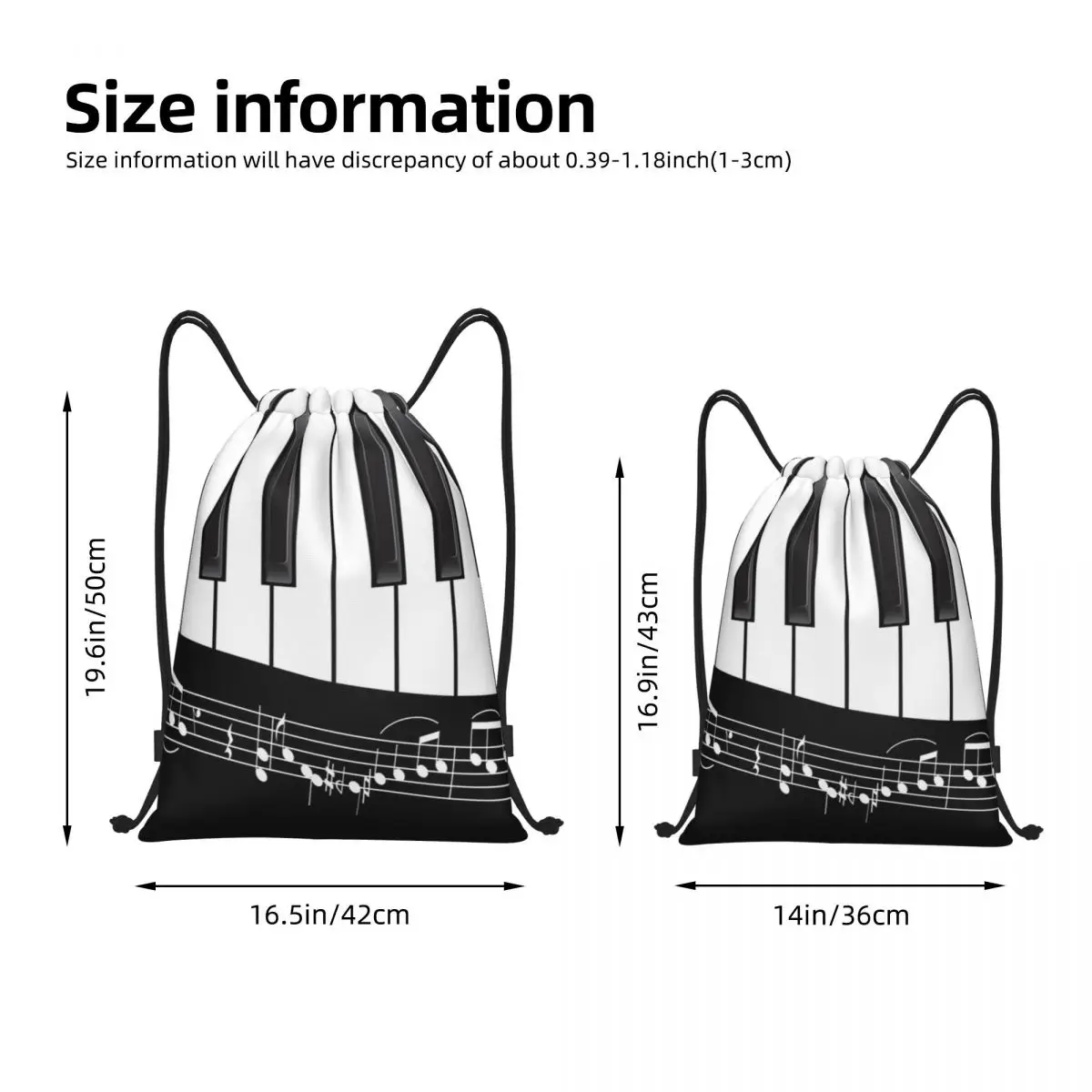 Music Piano Keyboard Drawstring Backpack Gym Sports Sackpack String Bags for Hiking