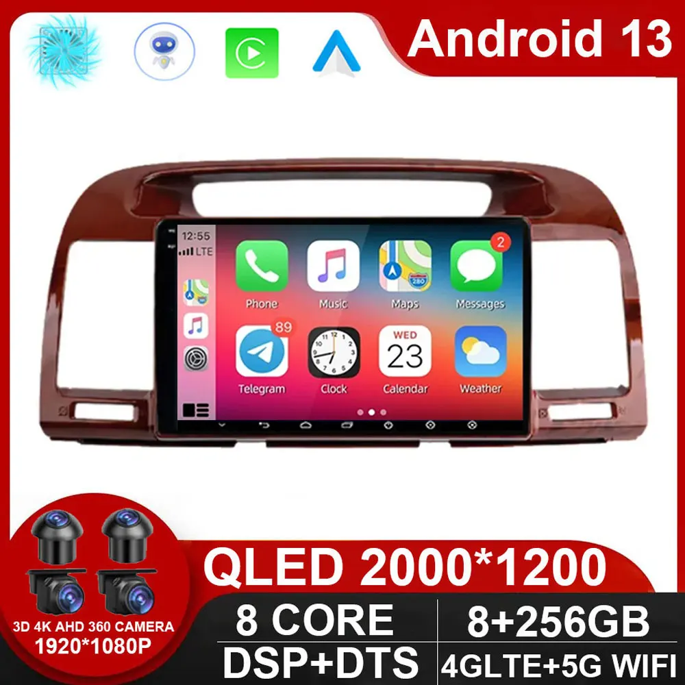 

9 Inch Qled 5G Car Radio Android 13 Auto For Toyota Camry 5 XV 30 2001 - 2006 Multimedia Player Stereos Carplay Gps NO 2din