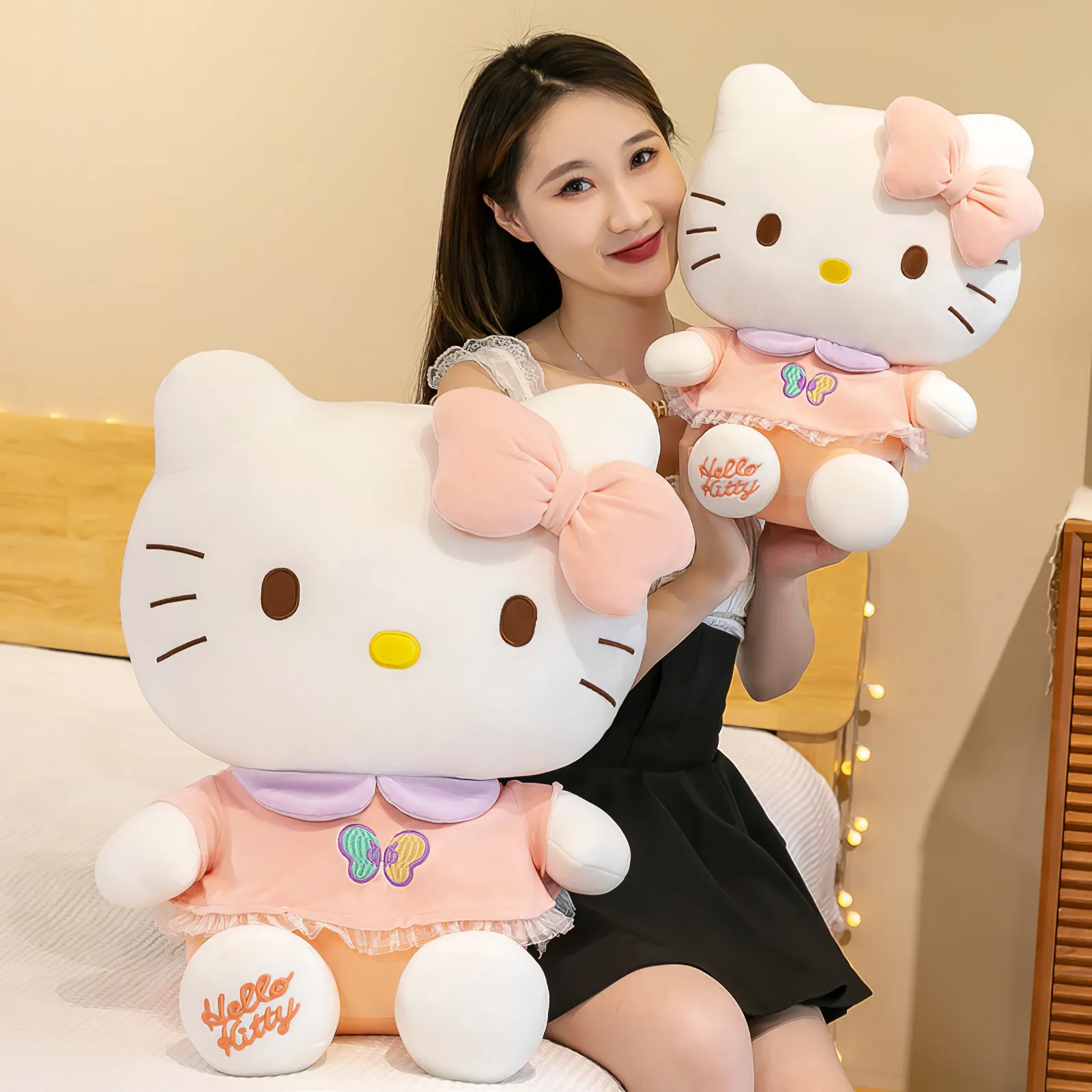 60cm Cute Sanrio Hello Kitty Plush Toy Cartoon Bow Tie Big Size Kt Cat Soft Stuffed Doll Kawaii Decor Pillow Rag Doll Girls Gift