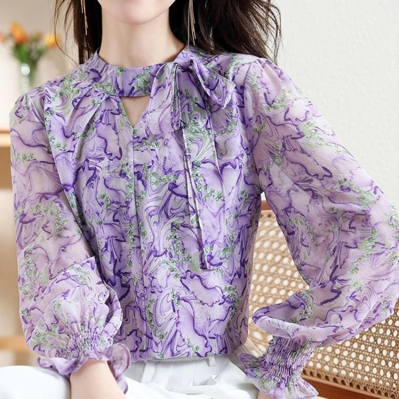 Women's Shirt And Blouse Floral Elegant Chic Promotion Fine High Quality Vintage Korean Popular Clothes 2025 Chiffon Female Tops