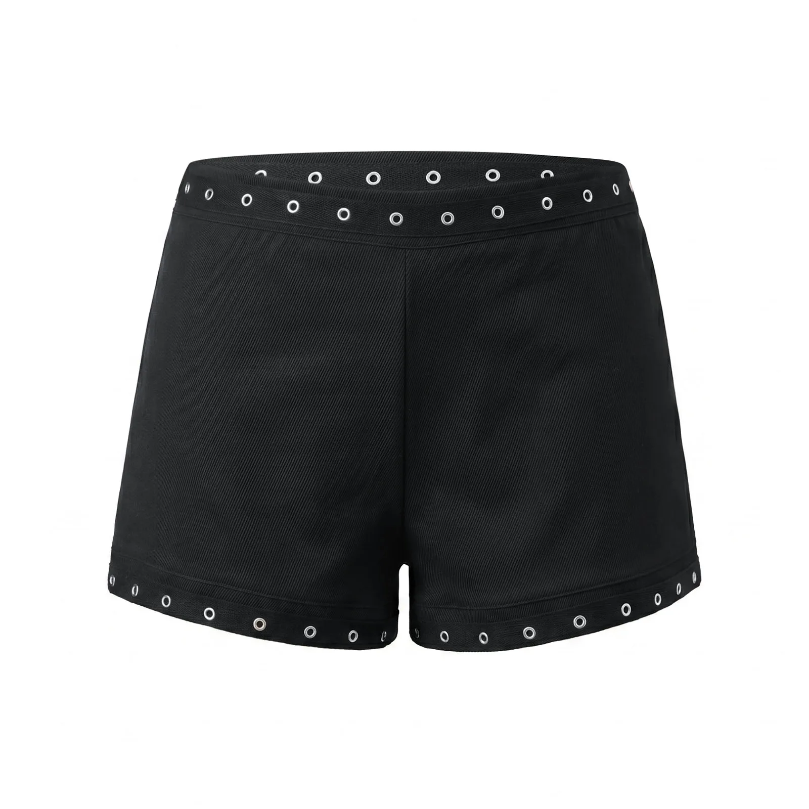 Shorts Black Polyester Low Summer Shorts Fashion Casual Casual Summer Streetwear With Low Grommet-Trim Lightweight