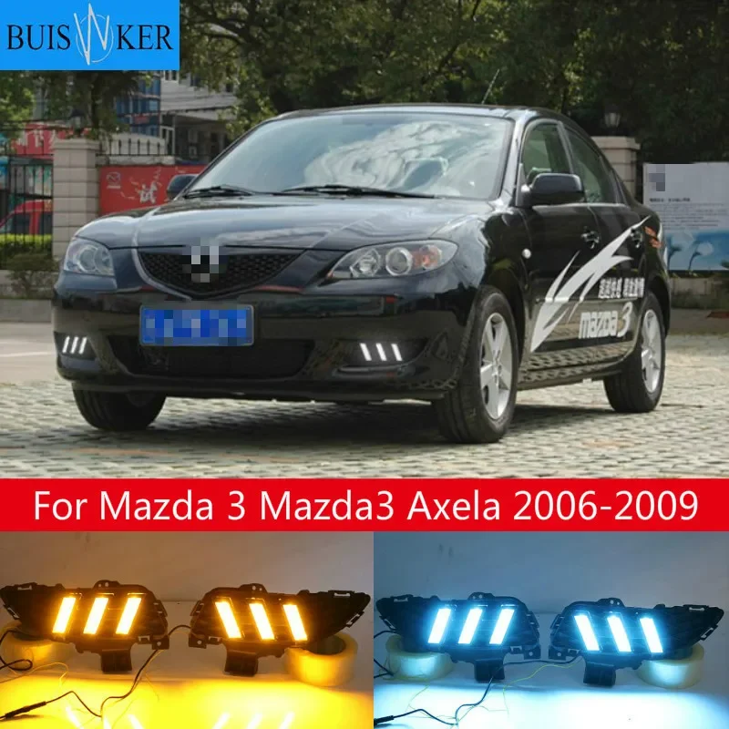 

2 шт. светодиодные дневные ходовые огни для Mazda 3 Axela 2006-2009, реле указателя поворота, ABS 12 В, DRL, украшение противотуманной фары