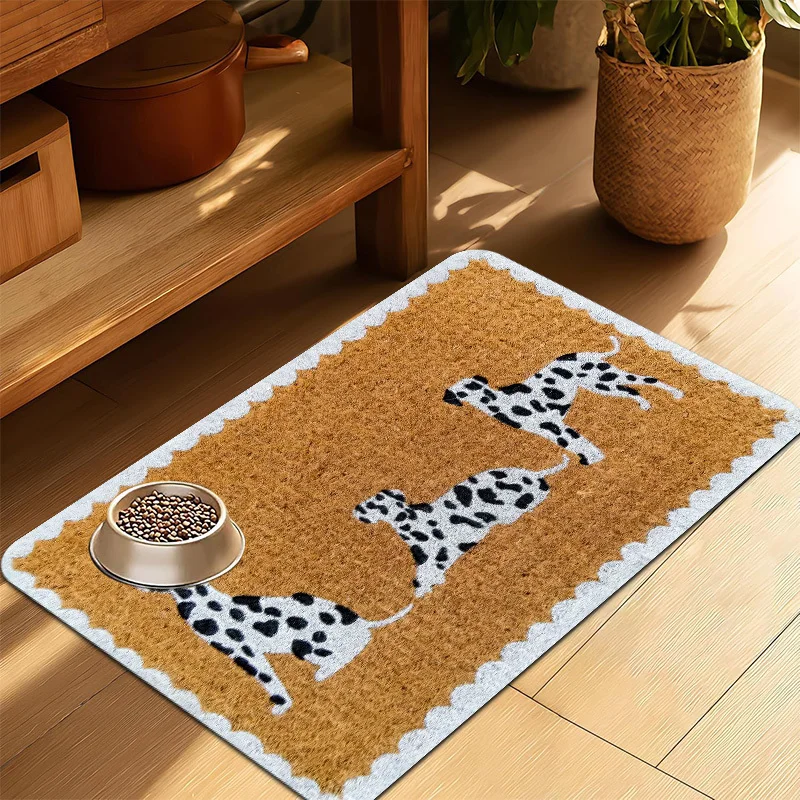 Faux Coir Flannel Doormat Dalmatian Dog Scalloped Border Dirt Trapper Floor Rug For Front Porch Entryway Pet Lover Housewarming