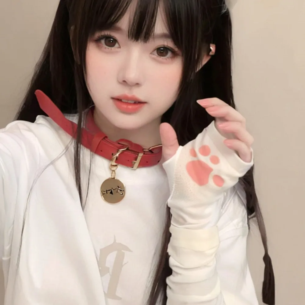 

Cute Fingerless Kitty Paw Arm Sleeves Breathable Thin Cat Claw Arm Cover UV Protection Cotton Cat Oversleeve Lolita