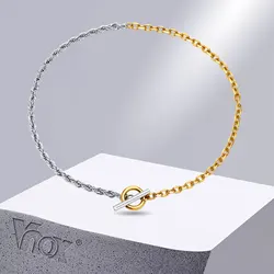 Vnox Stylish 5mm Chain Necklaces for Women, Two Tones Stainless Steel Rolo Twisted Rope Link Chain, Minimalist T Toggle Collar