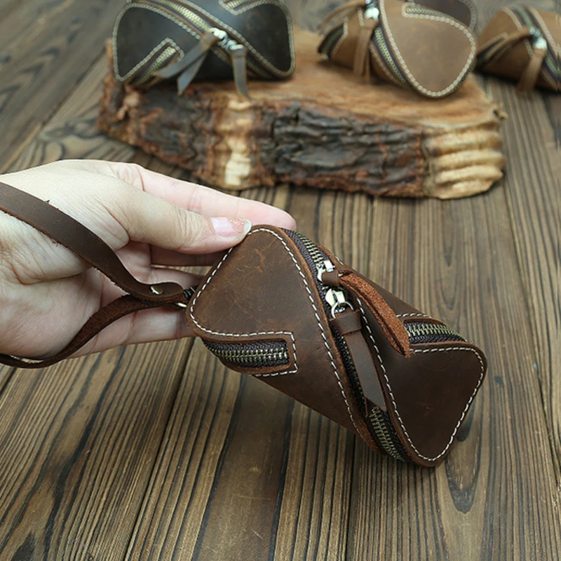 Originality Crazy Horse Leather Car Home Key Bag Keys Holder Coin Storage Bag Vintage Organizer Key Case for Men and Women