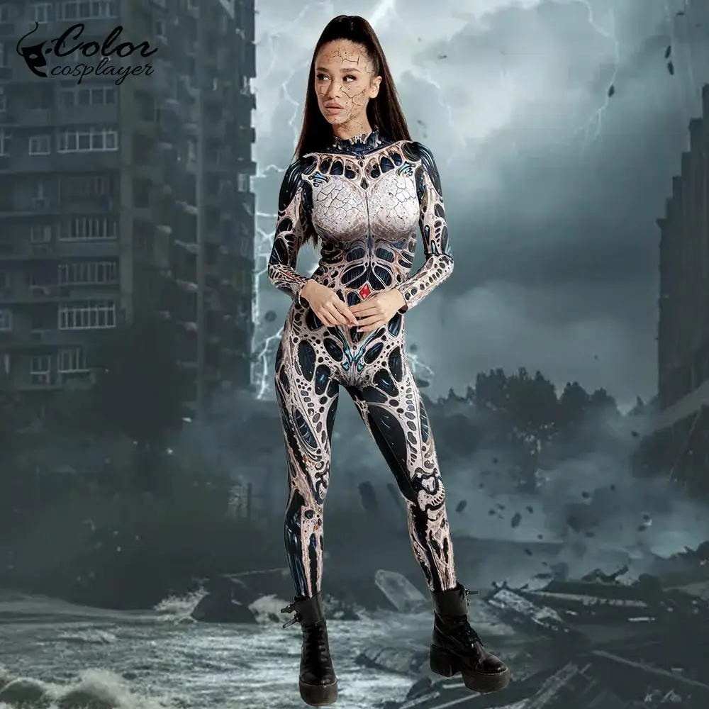 

Color Cosplayer Monster Cosplay Costume Halloween Adult Jumpsuit Skeleton Print Bodysuit Carnival Zentai Festival Party Suit