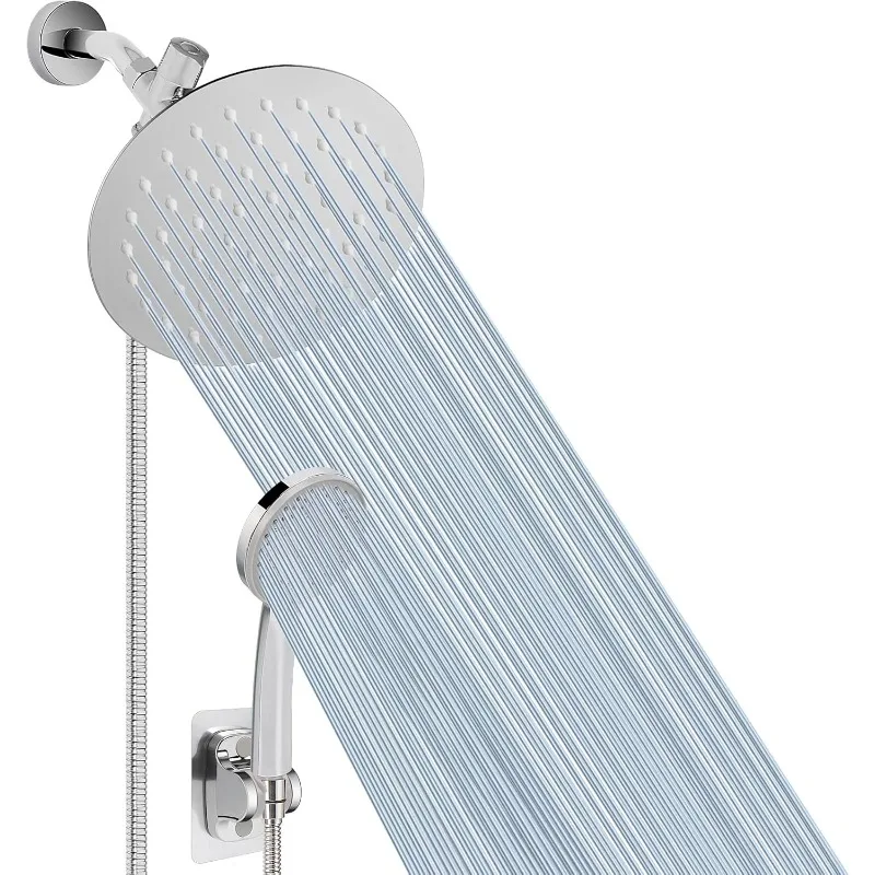 Shower Head with Hose, High-Pressure Stainless Steel 8'' Rain Showerhead and 5 Settings Handheld Spray Combo with Push Button