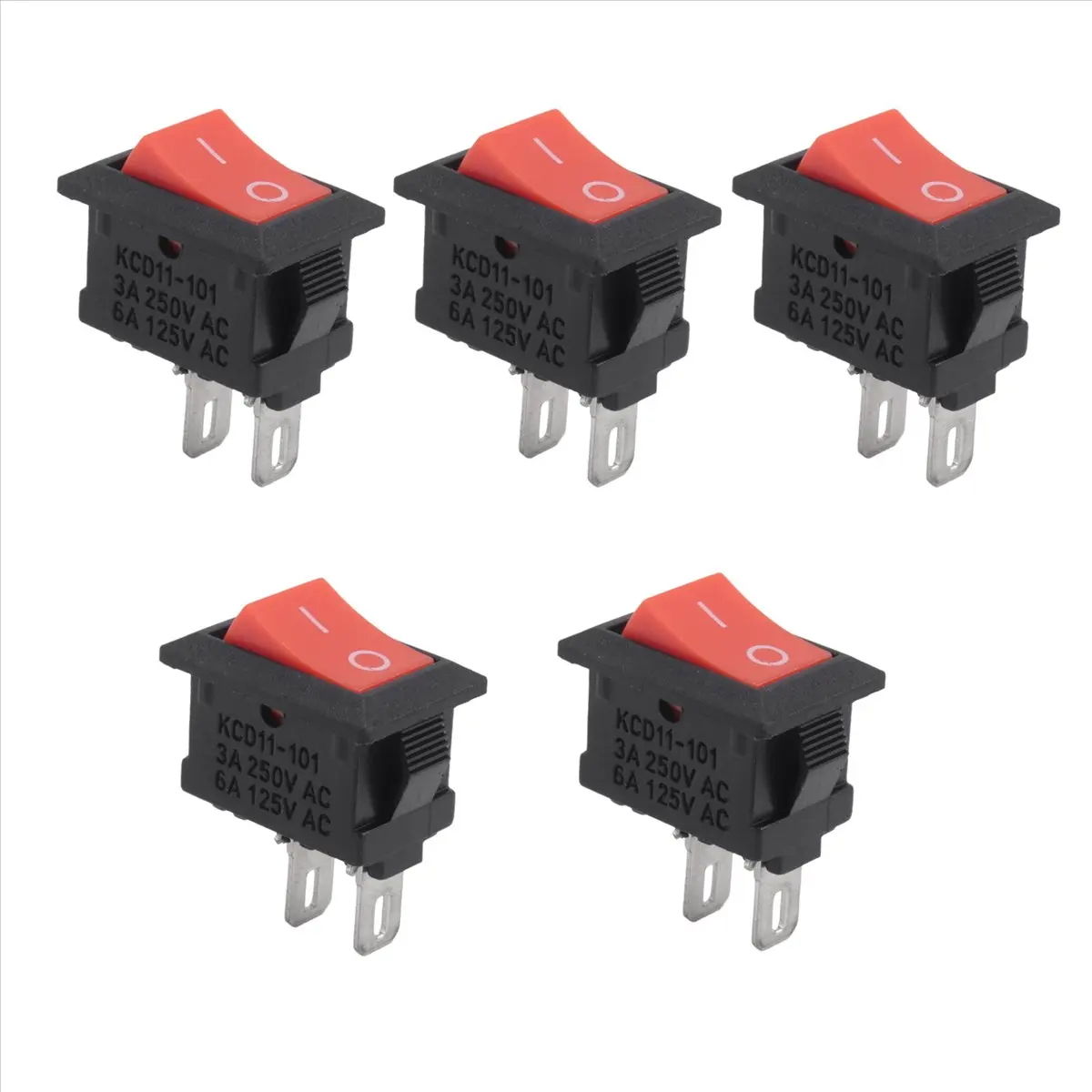 ABFS 5PCS On-Off KCD11 2Pin 2P Black Red Boat Car Rocker Switch 3A 250V 6A 125V AC Button KCD1-11 10X15 10X15 KCD117