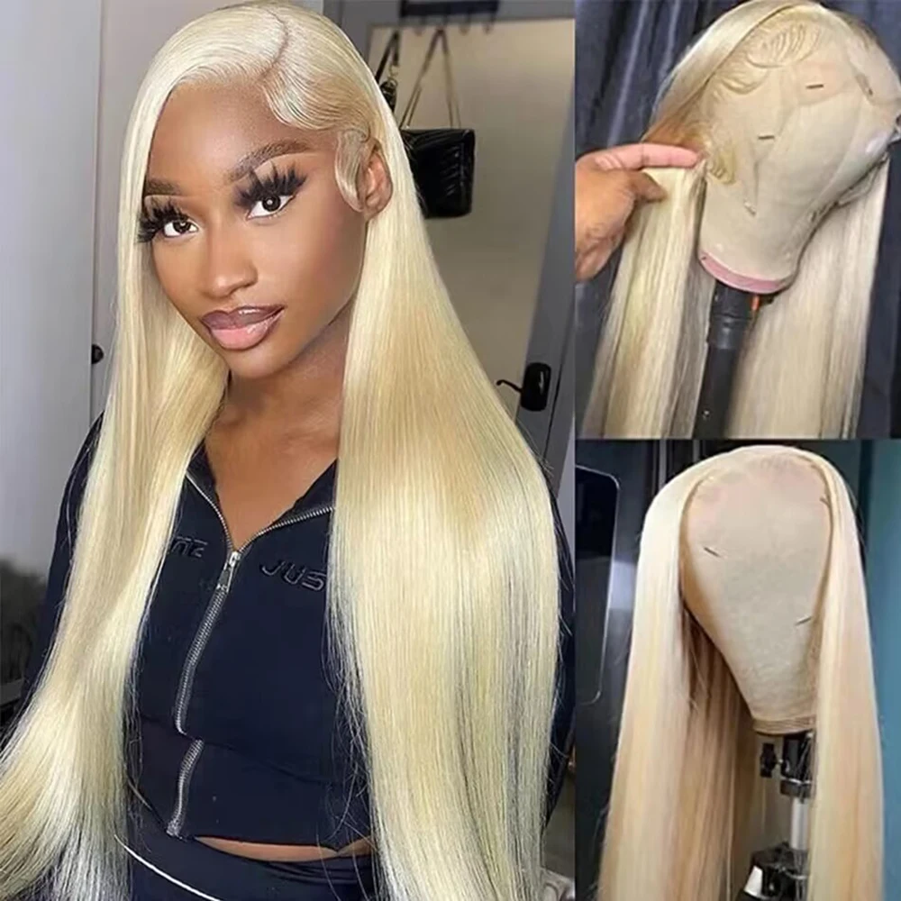 Perruque Lace Front Wig 613 naturelle brésilienne, cheveux lisses, blond 13x6, 13x4, 36 pouces, HD, pour femmes