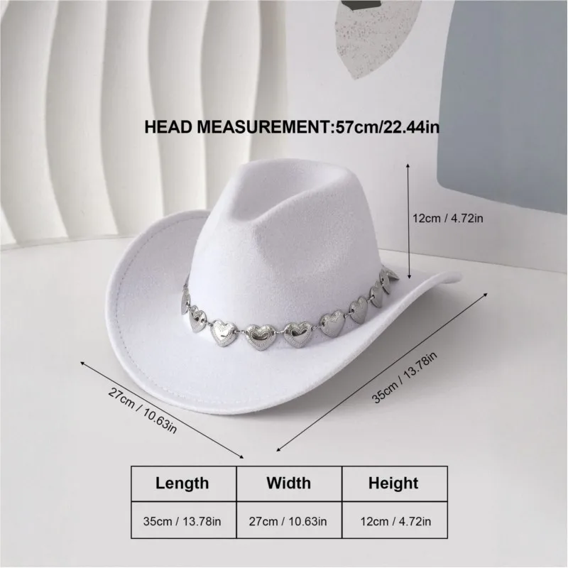 Hollowed-out metal heart-shaped chain hat top felt