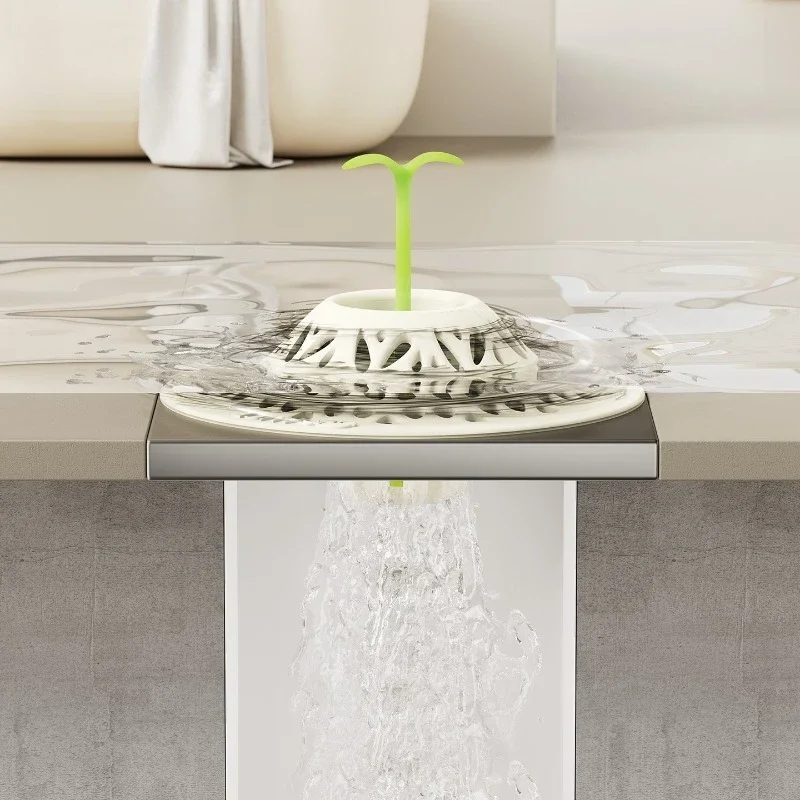 Embedded Floor Drain with Sprout Design Hair Filter Anti Clog Shower Drain Cover Sink Strainer Bathroom Hair Catcher