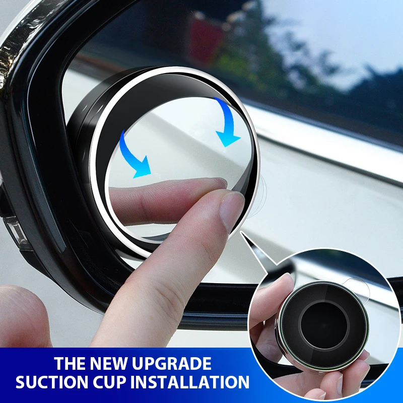 SEAMETAL 1 Pair Car Suction Cup Mount Auxiliary Rearview Mirror 360 Degree Rotating Wide-angle Round Frame Blind Spot Mirrors