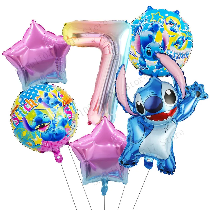 Stitch Birthday Party Balloons 6pcs Disney Lilo & Stitch Balloon Sets Kids Birthday Party Decorations Baby Shower Supplies Gifts