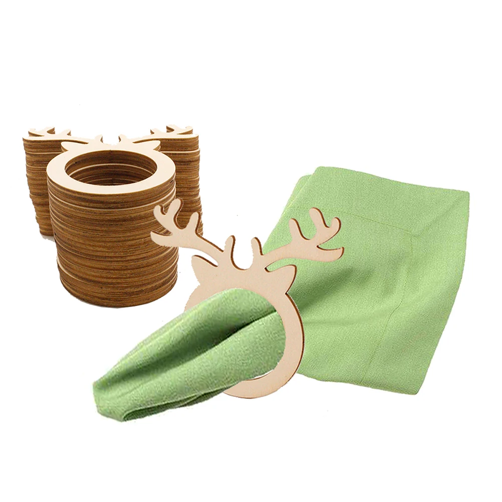 10pcs Wooden Christmas Napkin Rings Reindeer Antlers Napkin Rings Napkin holders Christmas Dinner Table Party Napkin Holder