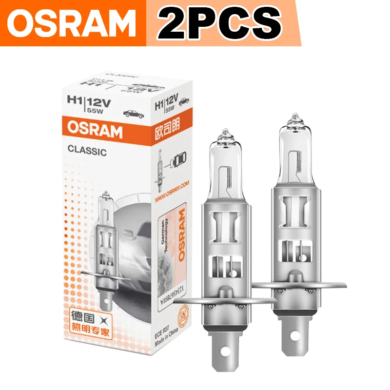 OSRAM 2PCS H1 55W Car Halogen Headlight Classic 12V 3200K Auto Standard Lamp P14.5s 64150 Fog Light Bulb 1550lm 1:1 OEM Quality