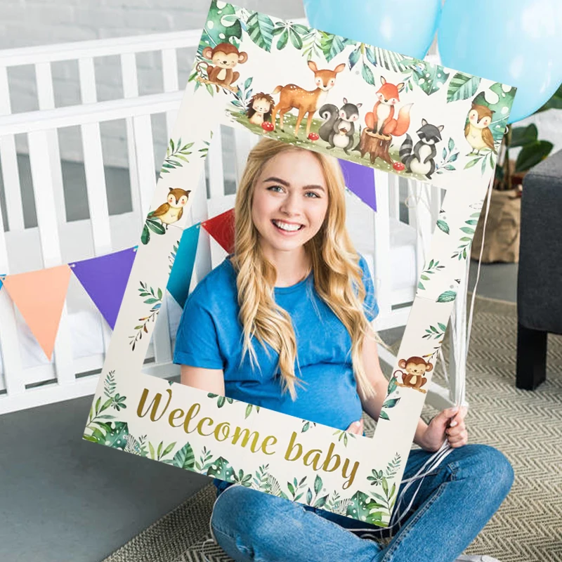 1Pcs Woodland Animal Welcome Baby Photo Booth Props Frame Safari Jungle Birthday Gender Reveal Party Baby Shower Decor Supplies