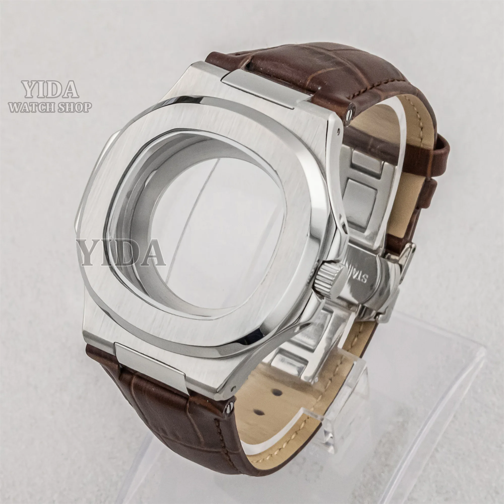 

NH35 Case Genuine Leather Strap 316L Stainless Steel 41mm WatchCase 10ATM Waterproof Case For Nautilus NH35 Movement Accessories