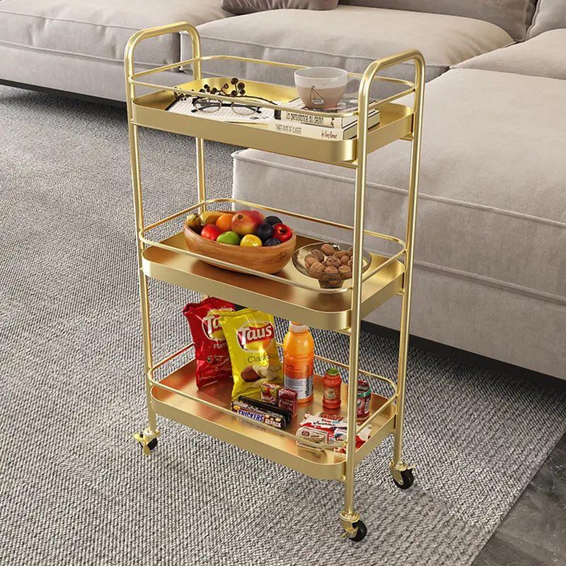 Coffee Tables Italian Living Room Sofa Side Storage Light Luxury Snacks Cart Storage Rack 3-layer Household Mobile Dining Car