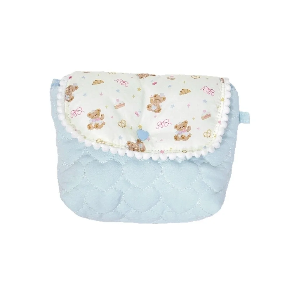 Multifunctional Bear/Puppy/Strawberry Print Pencil Case Lace Flap Large Capacity Makeup Bag Quilted Cosmetic Bag