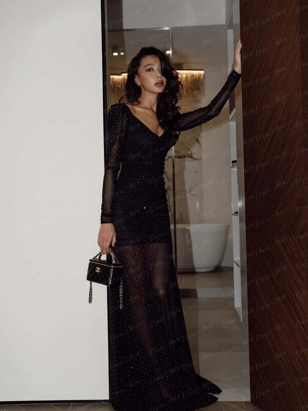 Ranmo 2026 vestido de noche plisado con cuello cuadrado personalizado, vestido de fiesta con lentejuelas de sirena de manga larga, vestido de graduación