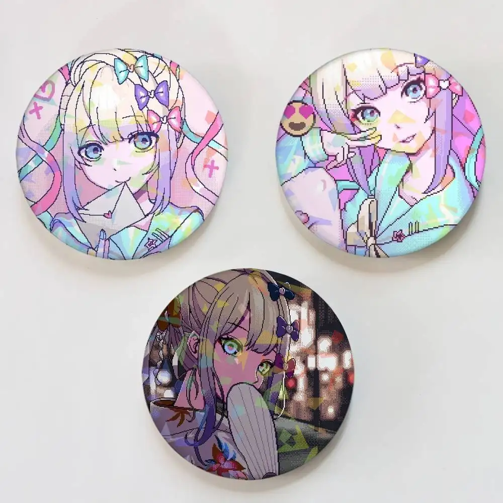 Game Kawaii Needy Girl Overdose Round Badge Lapel Pins for Backpacks Briefcase Laser Brooch Clothes Gifts