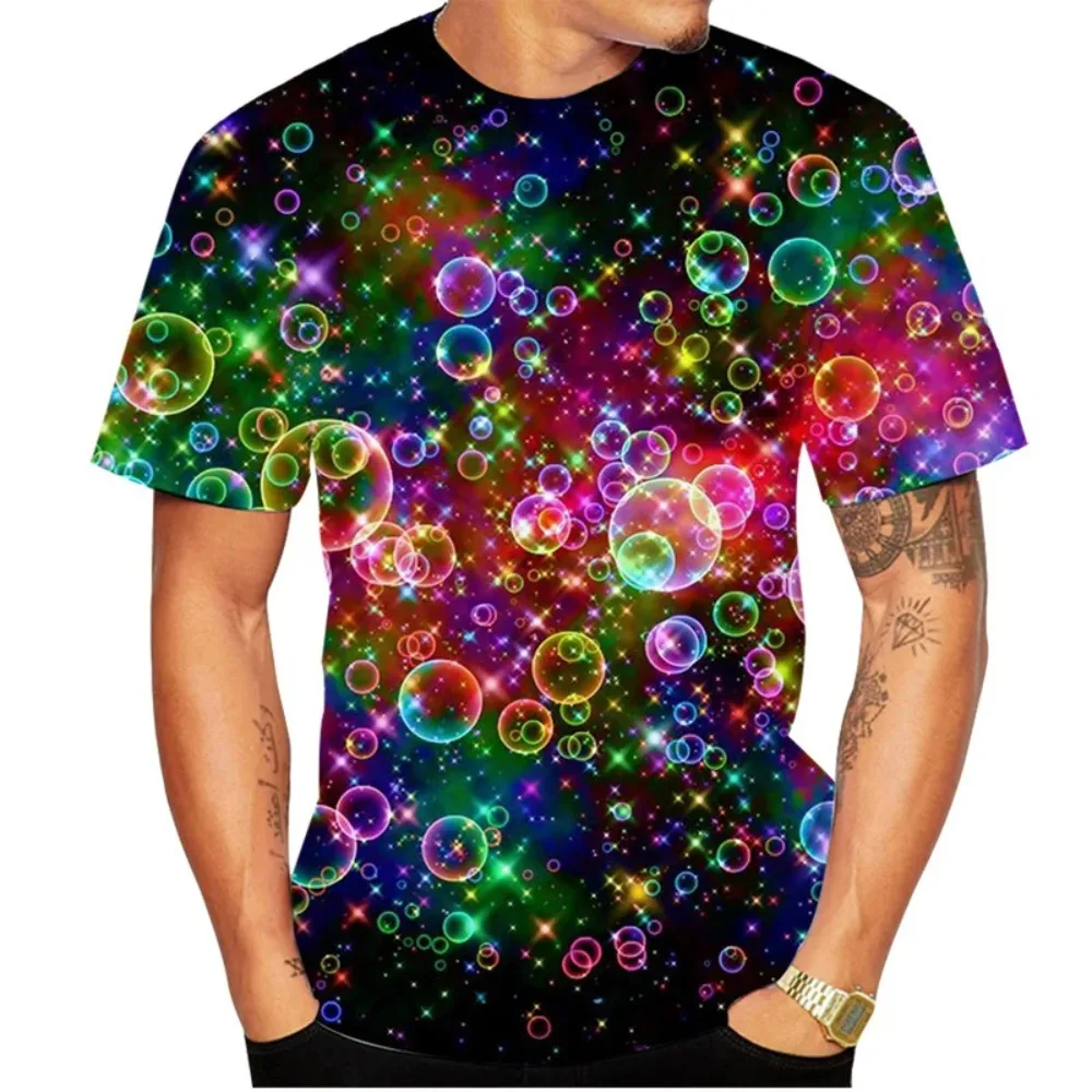 Rainbow Bubble Pattern 3D Printed Quick-Drying Men's and Women's Short-Sleeved T-Shirt - Summer Casual Round-neck Family T-Shirt