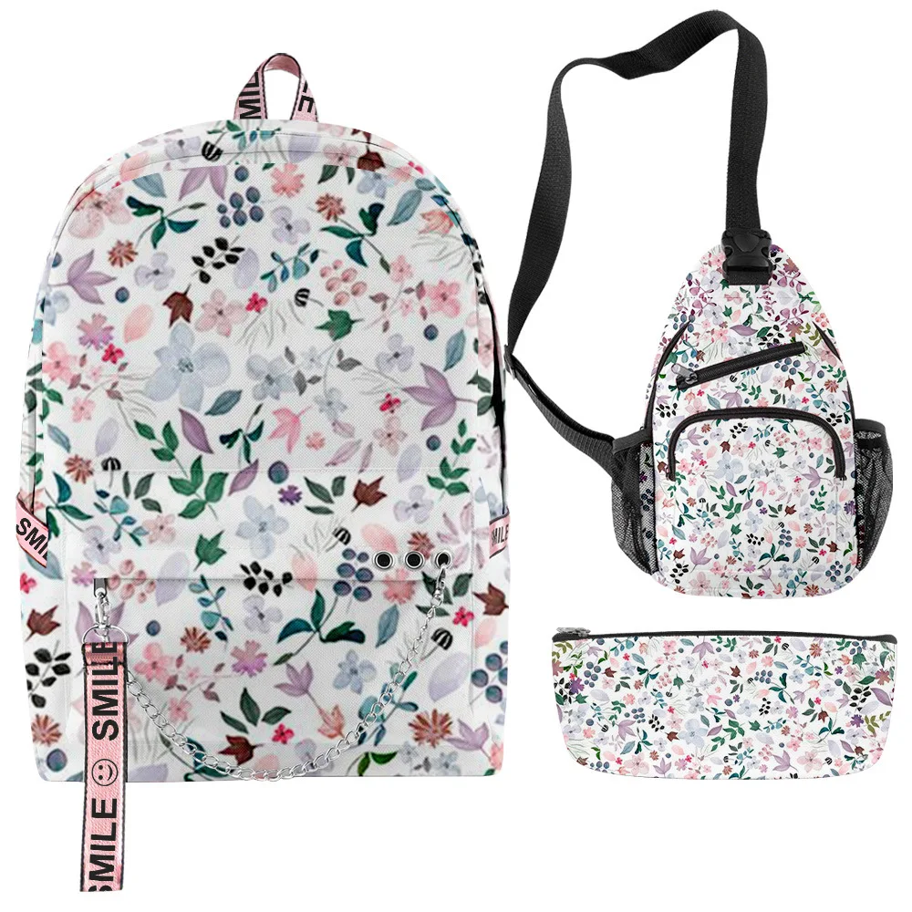 Hip Hop Forest pattern Fragmented flowers 3D Print 3pcs/Set School Bags multifunction Travel Backpack Chest Bag Pencil Case