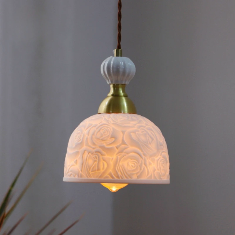 Wabi Sabi Style Ceramic Pendant Light Cream Style Home Decor Lighting Fixtures for Bedroom Headboard Foyer Dining Room Luminaire