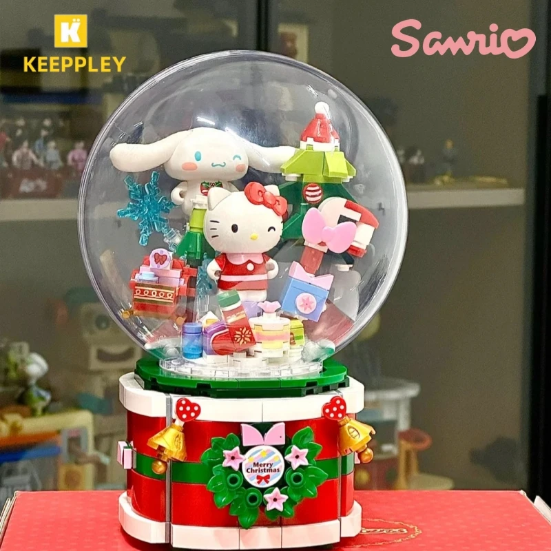 

Строительные блоки Keeppley Sanrio Wishing, Рождественская музыкальная шкатулка Hello Kitty Cinnamoroll, подвижная игрушка, модель, украшения, подарок