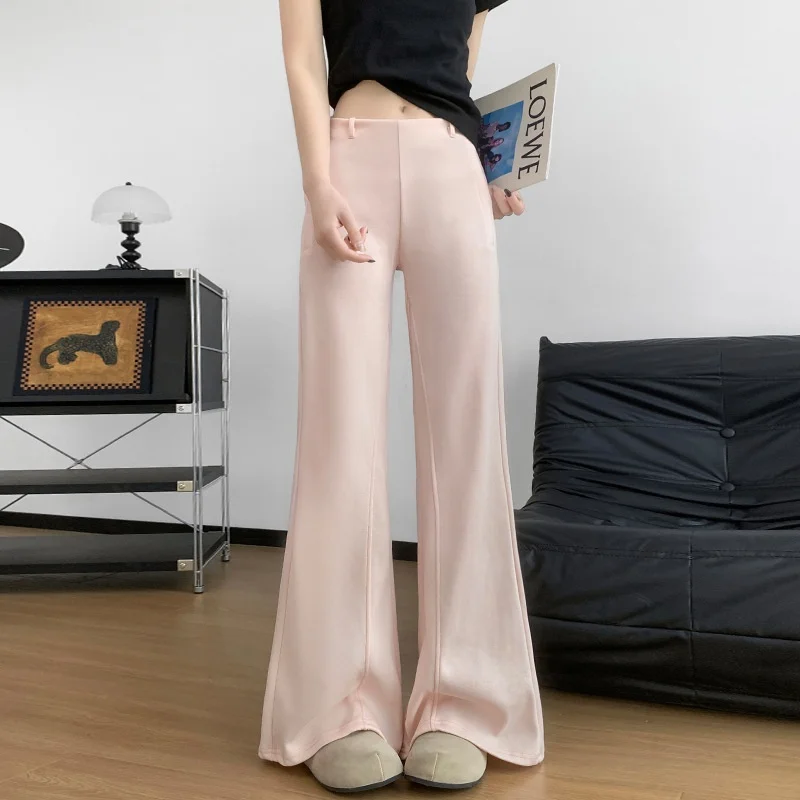 American Style Bell Bottom Sports Pants Women's Spring Autumn Merger Fleece Wide Leg Pants Draping Casual Floor Length