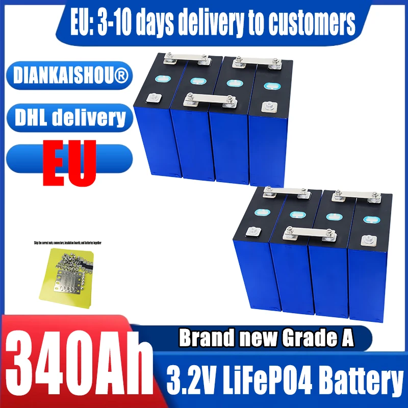 

Аккумулятор LiFePO4 3.2В 340Ач, новый, класс А, высокая мощность 3C, для электромобилей, автодомов, солнечных систем, перезаряжаемый, без пошлин, доставка по ЕС