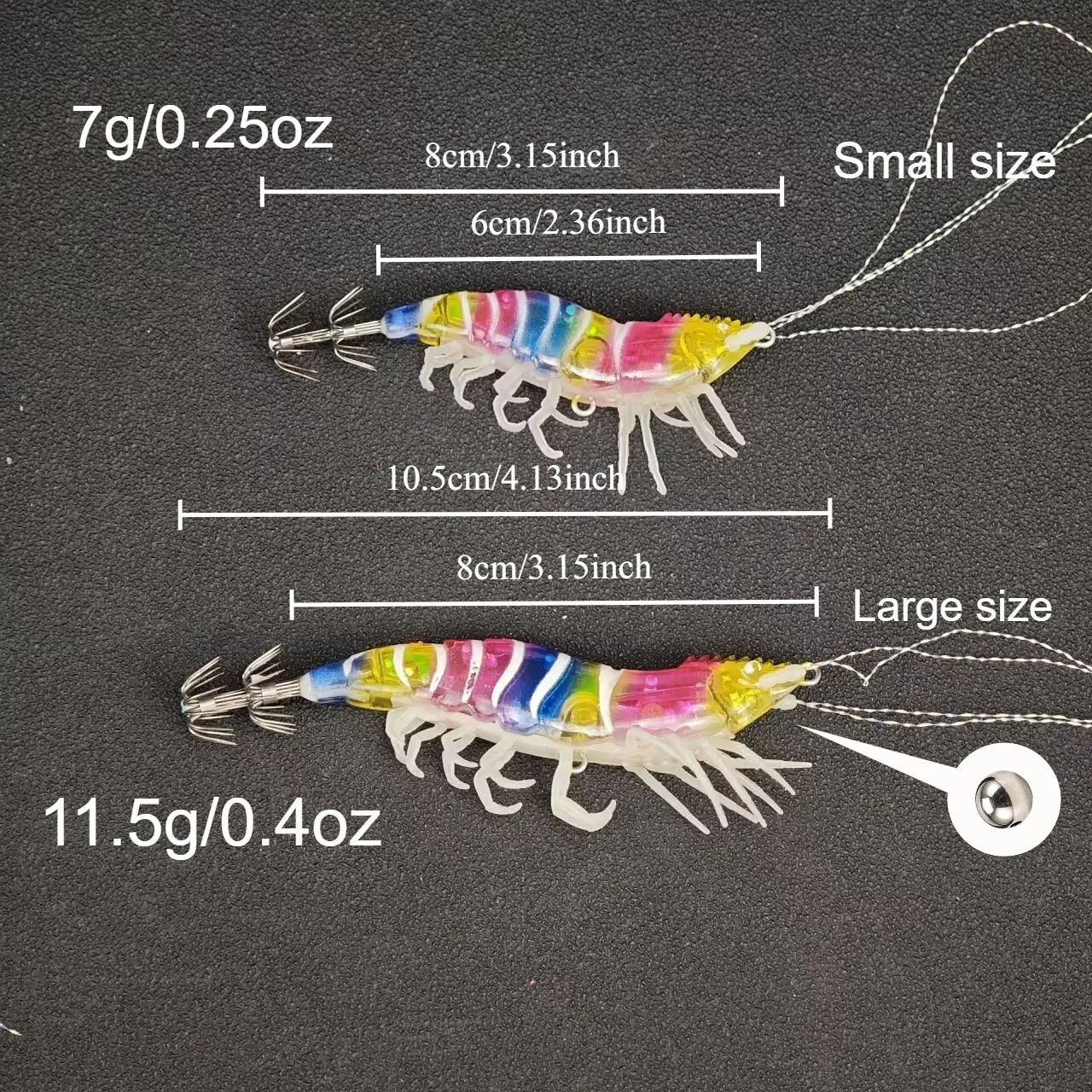 10 Stück UV-reflektierendes Squid-Jig-Egi-Set, Regenbogen-Leuchtgarnelen-Köder, leuchtender Holzgarnelen-Köder für Oktopus- und Tintenfisch-Angelzubehör – Detail 2