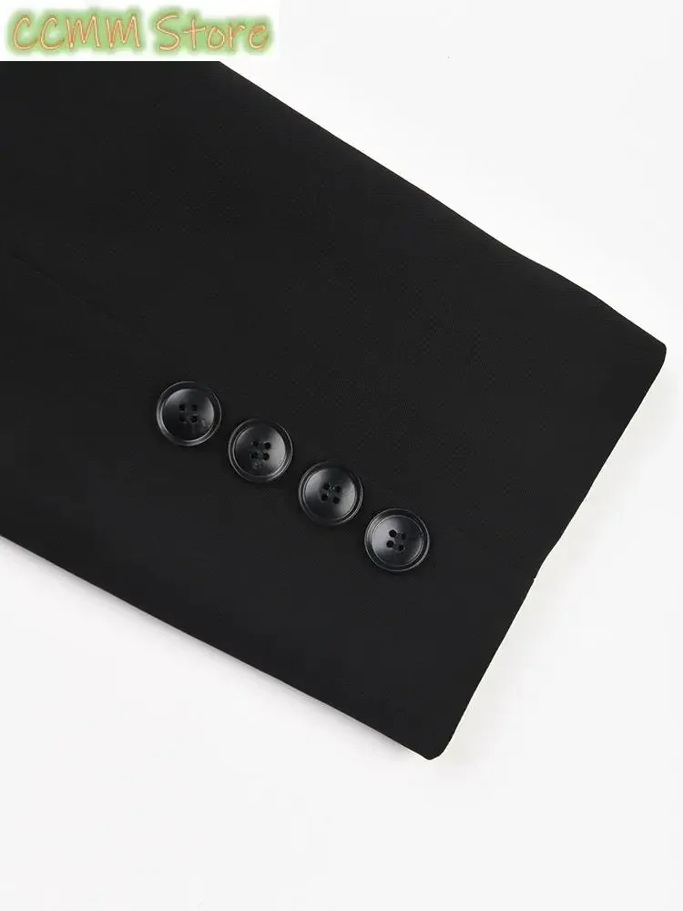 Women Black Pleated Back Holllow Out Casual Blazer New Lapel Long Sleeve Jacket Fashion Tide Spring Autumn