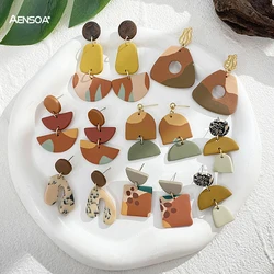 AENSOA Unusual Earthly Color Polymer Clay Earrings for Women Abstract Pattern Geometric Pendientes Earrings Handmade Jewelry