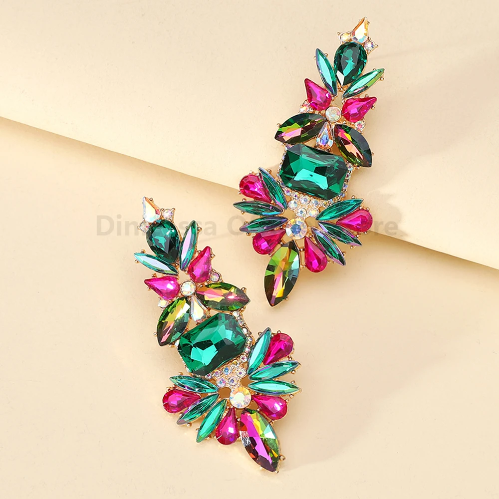 Multicolor Shiny Glass Charm Bride Wedding Party Pendant Jewelry Trend Luxury Design Unusual Glamorous Dangle Earrings For Women