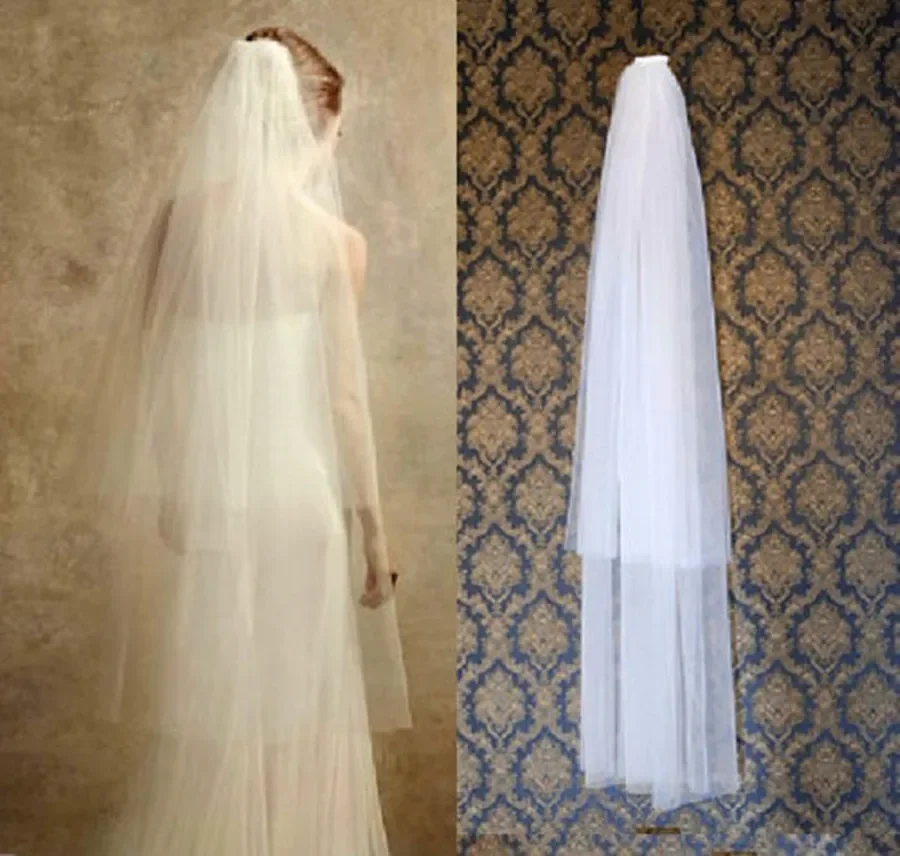 

White Ivory Elegant Bridal Veils 2 layers With Comb Cut Edge Soft net Wedding Veil Wedding Accessories Veu de Noiva