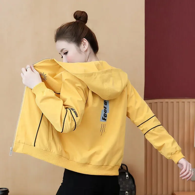 

Fashion Short Jacket Tops Female Women's Casual Coat Spring Autumn Korean Style Hooded Schoolgirl Outerwear Sportswear 2022