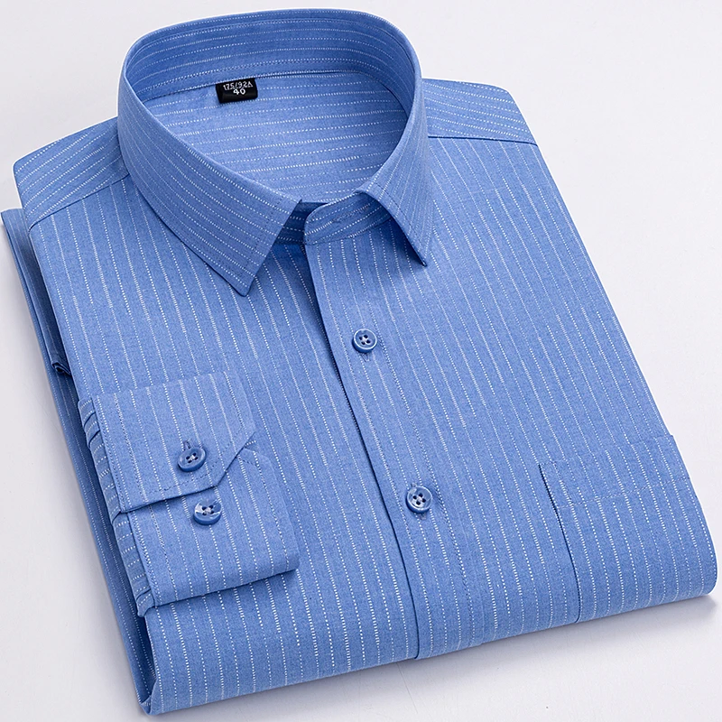 High Quality Men\'s Shirts Spring Autumn Long Sleeve Wrinkle Resistant Non Ironing Stripe Man Clothing Big Size 5XL 6XL 7XL