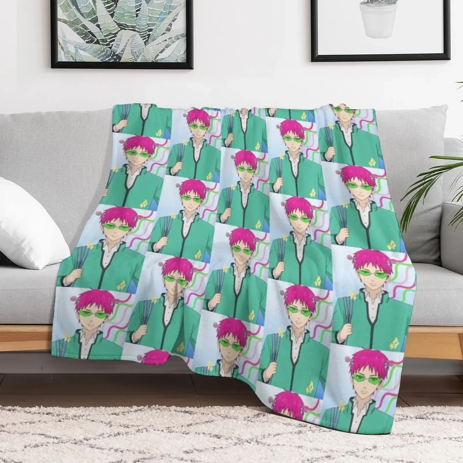 Saiki K anime. Throw Blanket Decorative Sofa Plush wednesday Blankets