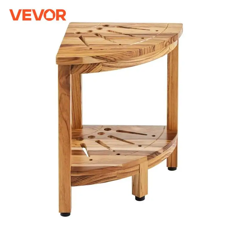 VEVOR Corner Teak Shower Bench 100% Teak Wood Corner Shower Beach Mold resistant Shower Stool for Inside Outside Shower Bathroom