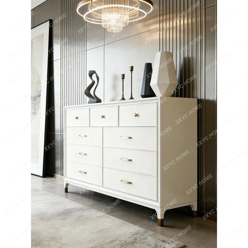 Solid wood master bedroom modern minimalist light luxury living room wall-mounted storage console cabinet